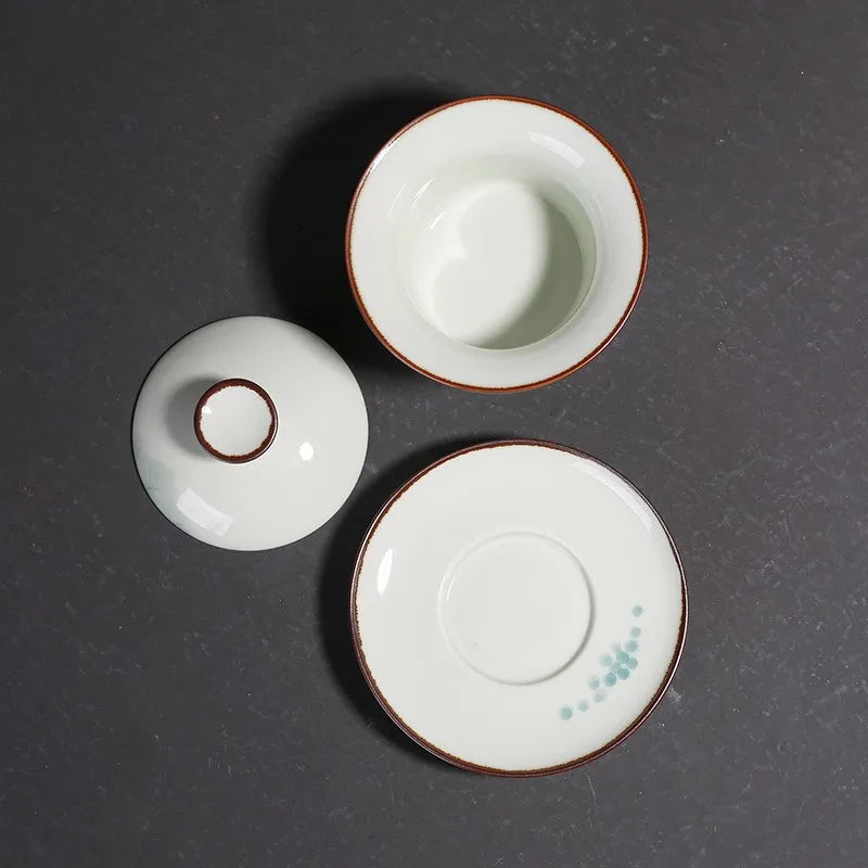 Handpainted Tea Tureen Ceramic Celadon Gaiwan Sancai Chinese Gongfu Teaware Teacups Set Porcelain Tea Bowl Cup