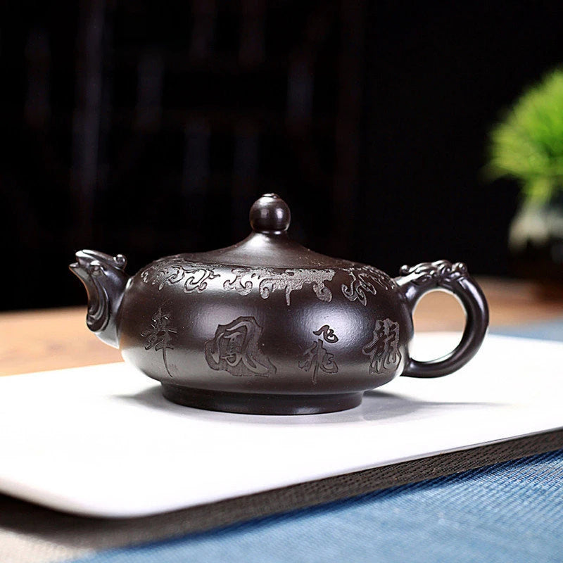 Handpainted Yixing Purple Clay Tea Pot Authentic Raw Ore Black Mud Pot Antique Zisha Beauty Tea Infuser Customized Teaware 200ml