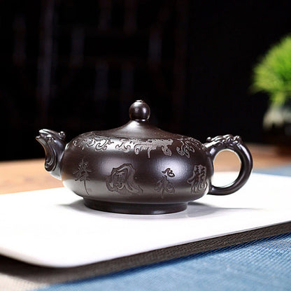 Handpainted Yixing Purple Clay Tea Pot Authentic Raw Ore Black Mud Pot Antique Zisha Beauty Tea Infuser Customized Teaware 200ml