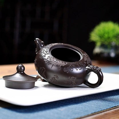 Handpainted Yixing Purple Clay Tea Pot Authentic Raw Ore Black Mud Pot Antique Zisha Beauty Tea Infuser Customized Teaware 200ml