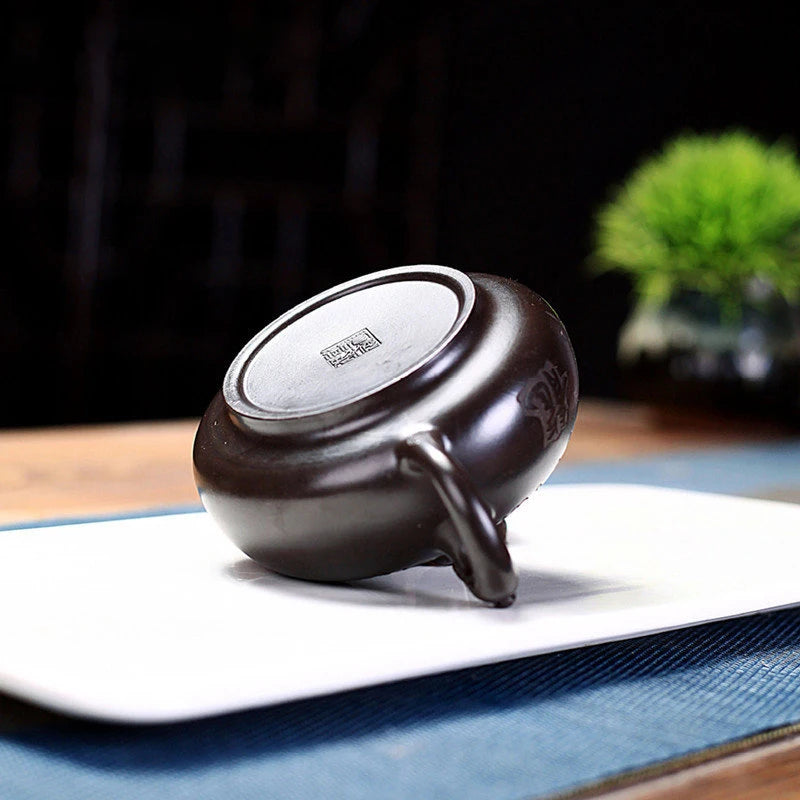 Handpainted Yixing Purple Clay Tea Pot Authentic Raw Ore Black Mud Pot Antique Zisha Beauty Tea Infuser Customized Teaware 200ml