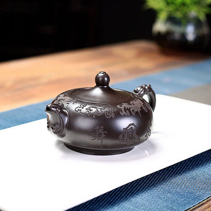 Handpainted Yixing Purple Clay Tea Pot Authentic Raw Ore Black Mud Pot Antique Zisha Beauty Tea Infuser Customized Teaware 200ml