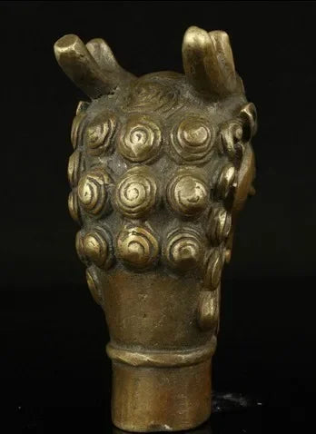 Handwork Carving Bronze Fierce Dragon Statue Cane Walking Stick Amulet