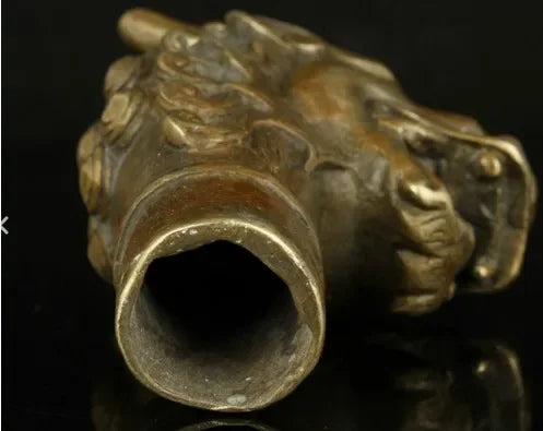 Handwork Carving Bronze Fierce Dragon Statue Cane Walking Stick Amulet