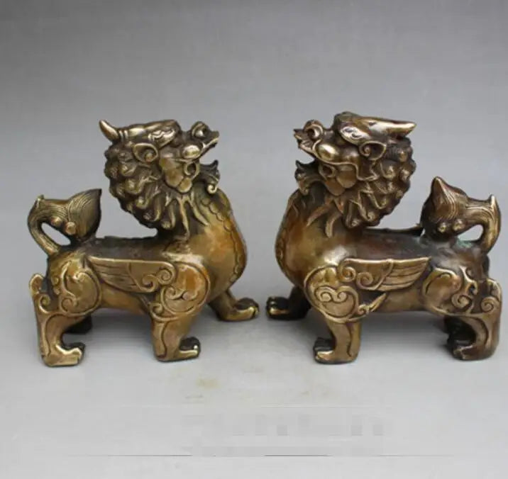 Handwork Fengshui Pixiu Brass Exorcism Chinese Oriental Old Kirin Statue