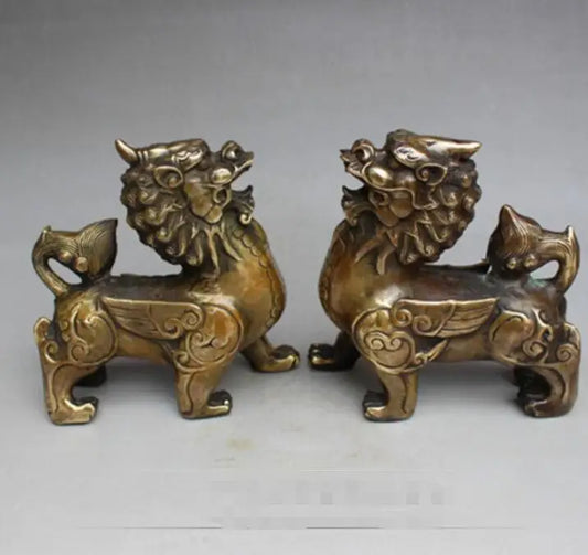 Handwork Fengshui Pixiu Brass Exorcism Chinese Oriental Old Kirin Statue