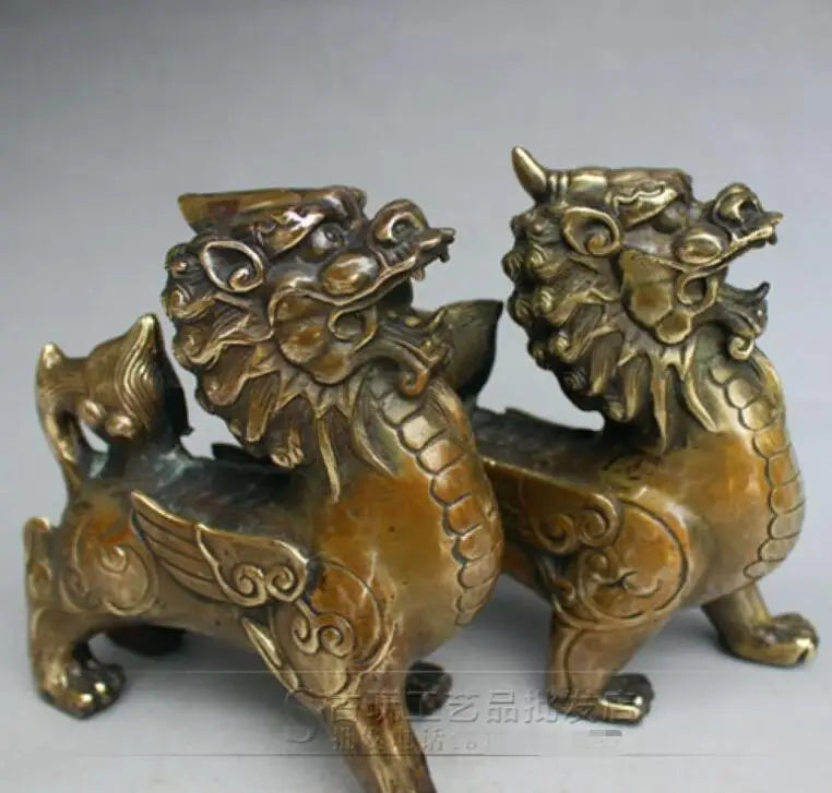 Handwork Fengshui Pixiu Brass Exorcism Chinese Oriental Old Kirin Statue