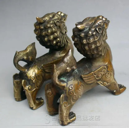 Handwork Fengshui Pixiu Brass Exorcism Chinese Oriental Old Kirin Statue
