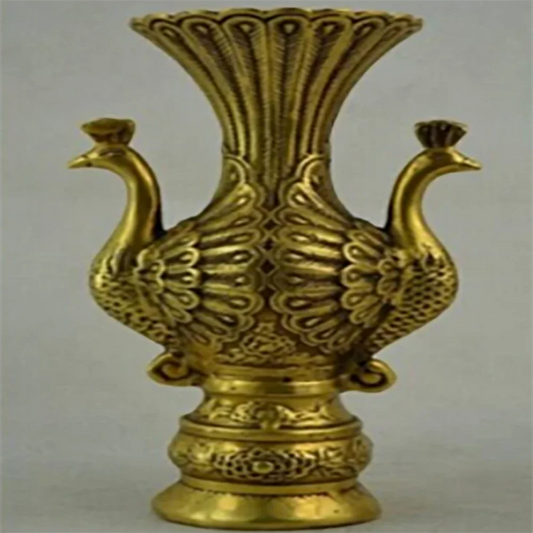 Handwork brass statue Carving Two Peacock Noble vintage Vase decoration copper wholesale Decoration real Brass