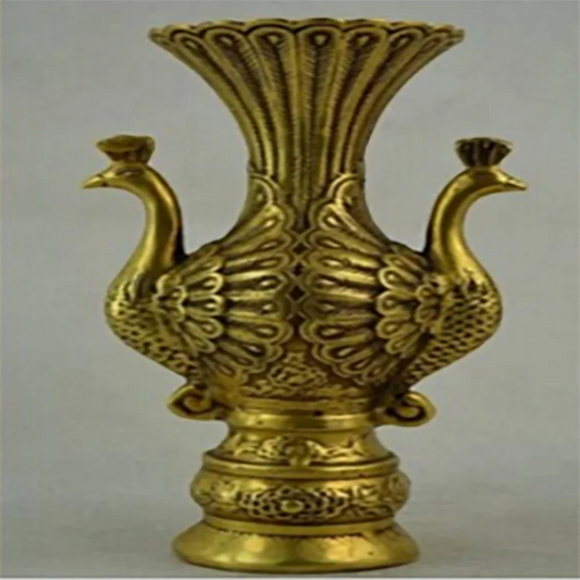 Handwork brass statue Carving Two Peacock Noble vintage Vase decoration copper wholesale Decoration real Brass