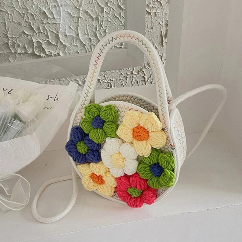Handwoven Shoulder Bag Floral Crossbody Purse Small Beach Party Purse for Women