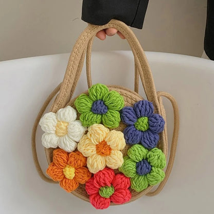 Handwoven Shoulder Bag Floral Crossbody Purse Small Beach Party Purse for Women