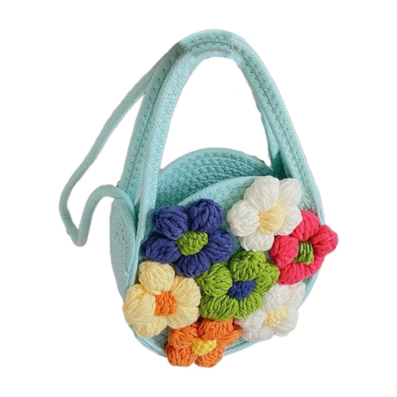 Handwoven Shoulder Bag Floral Crossbody Purse Small Beach Party Purse for Women