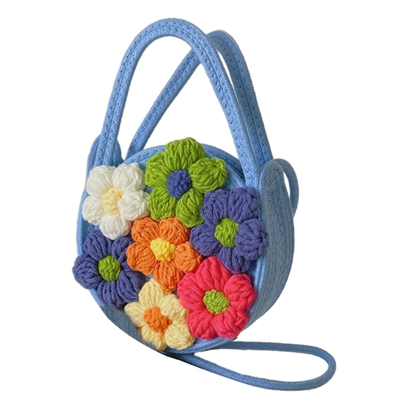 Handwoven Shoulder Bag Floral Crossbody Purse Small Beach Party Purse for Women