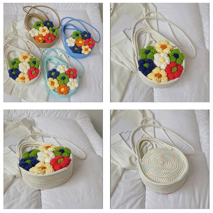 Handwoven Shoulder Bag Floral Crossbody Purse Small Beach Party Purse for Women