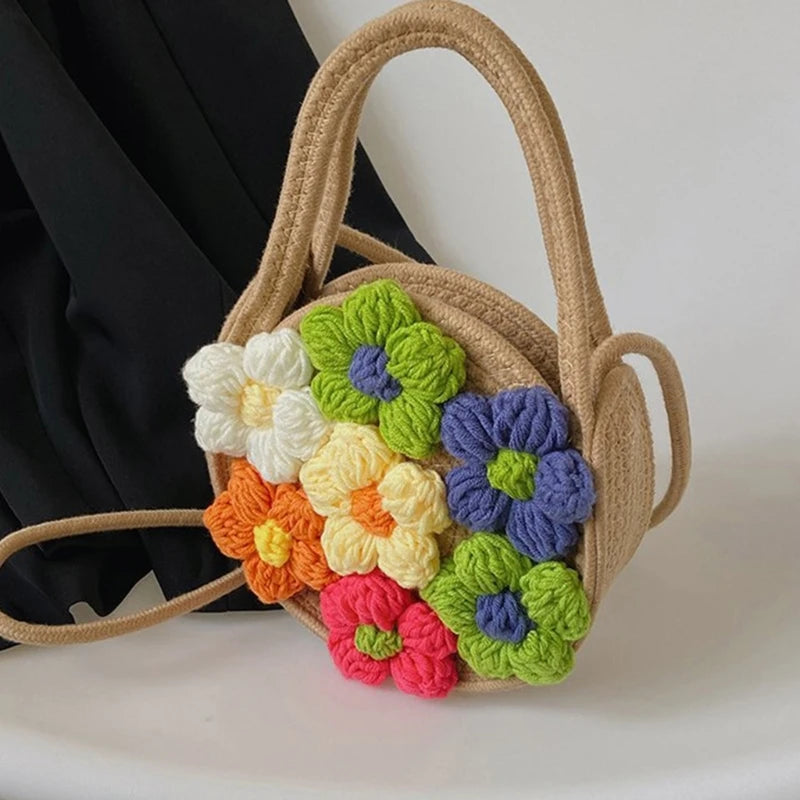 Handwoven Shoulder Bag Floral Crossbody Purse Small Beach Party Purse for Women