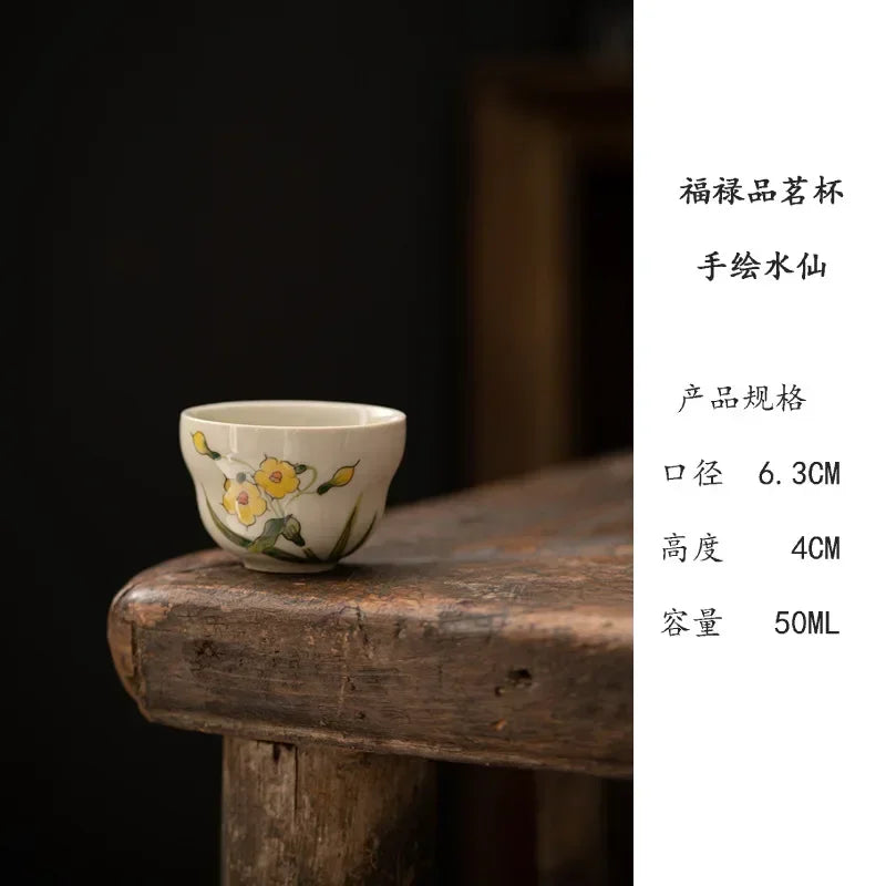 Handwritten Qinghuan Underglaze Color Household Personal Tea Cup Ceramic Kung Fu Set Gray Hand-painted Wisteria Flower Teaware