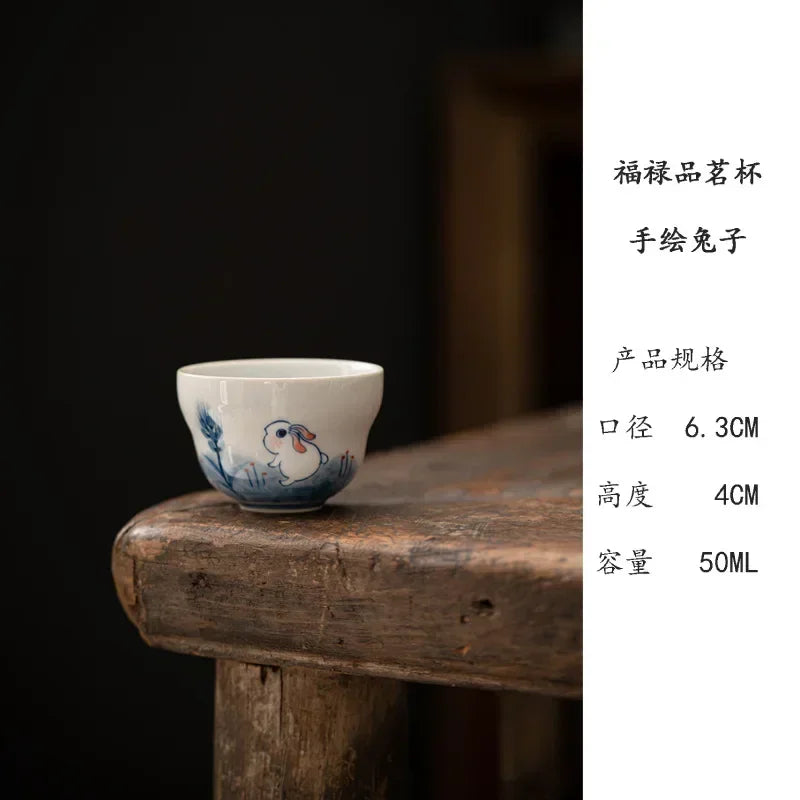 Handwritten Qinghuan Underglaze Color Household Personal Tea Cup Ceramic Kung Fu Set Gray Hand-painted Wisteria Flower Teaware