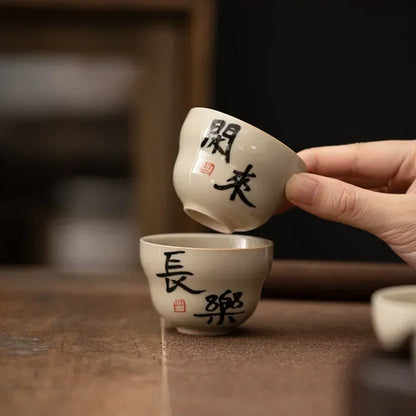 Handwritten Qinghuan Underglaze Color Household Personal Tea Cup Ceramic Kung Fu Set Gray Hand-painted Wisteria Flower Teaware