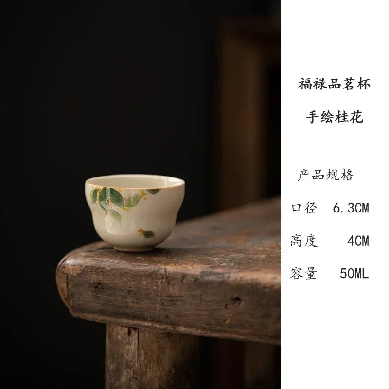 Handwritten Qinghuan Underglaze Color Household Personal Tea Cup Ceramic Kung Fu Set Gray Hand-painted Wisteria Flower Teaware