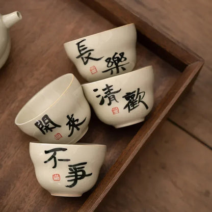 Handwritten Qinghuan Underglaze Color Household Personal Tea Cup Ceramic Kung Fu Set Gray Hand-painted Wisteria Flower Teaware