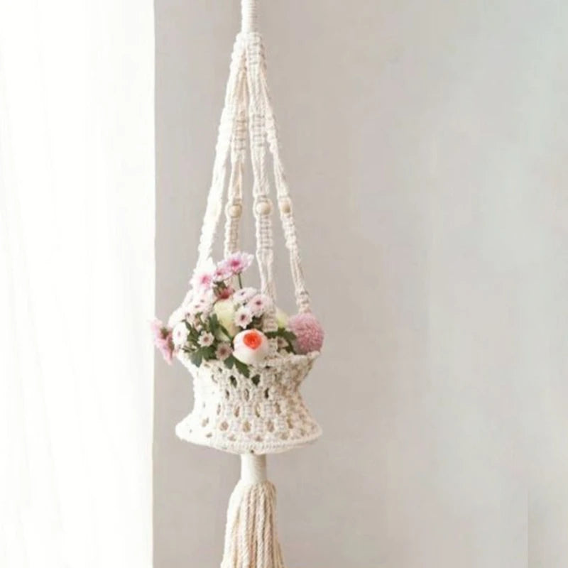 Hanging Plant Handmade Macrame Plant Hanger Flower Pot Planter Hanger Wall Decor Courtyard Garden Hanging Planter Hanging Basket