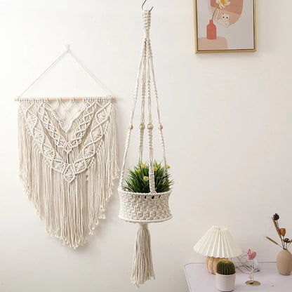 Hanging Plant Handmade Macrame Plant Hanger Flower Pot Planter Hanger Wall Decor Courtyard Garden Hanging Planter Hanging Basket