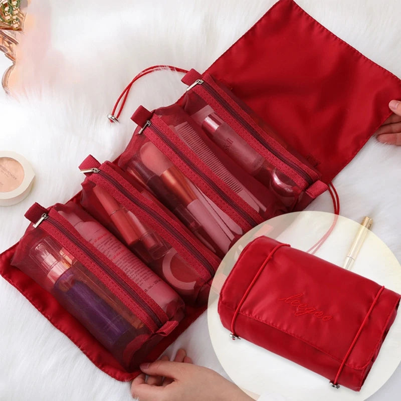 Hanging Roll-Up Makeup Bag 4-in-1 Foldable Toiletry Bags for Travel Removable Storage Bags Cosmetic Organizer for Women Men