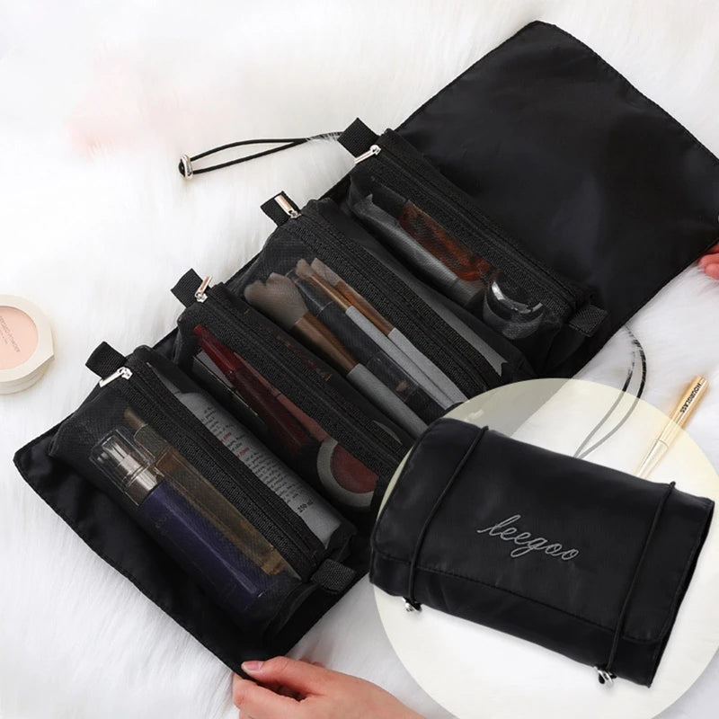 Hanging Roll-Up Makeup Bag 4-in-1 Foldable Toiletry Bags for Travel Removable Storage Bags Cosmetic Organizer for Women Men