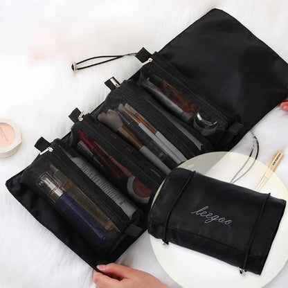 Hanging Roll-Up Makeup Bag 4-in-1 Foldable Toiletry Bags for Travel Removable Storage Bags Cosmetic Organizer for Women Men