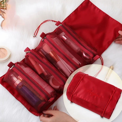 Hanging Roll-Up Makeup Bag 4-in-1 Foldable Toiletry Bags for Travel Removable Storage Bags Cosmetic Organizer for Women Men