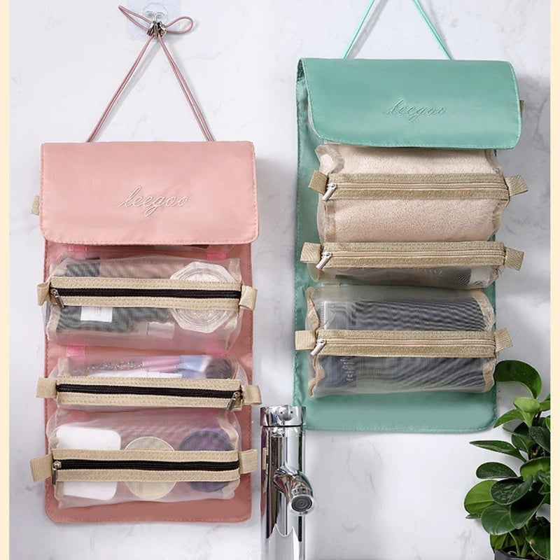 Hanging Roll-Up Makeup Bag 4-in-1 Foldable Toiletry Bags for Travel Removable Storage Bags Cosmetic Organizer for Women Men