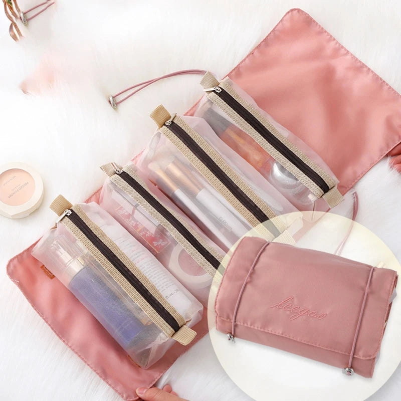Hanging Roll-Up Makeup Bag 4-in-1 Foldable Toiletry Bags for Travel Removable Storage Bags Cosmetic Organizer for Women Men