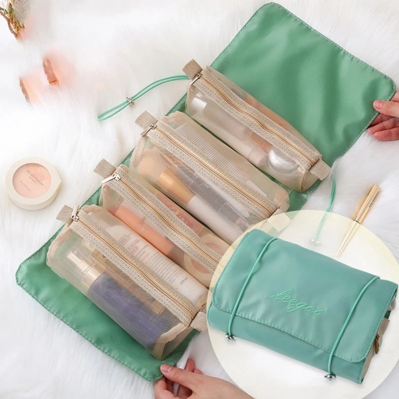 Hanging Roll-Up Makeup Bag 4-in-1 Foldable Toiletry Bags for Travel Removable Storage Bags Cosmetic Organizer for Women Men