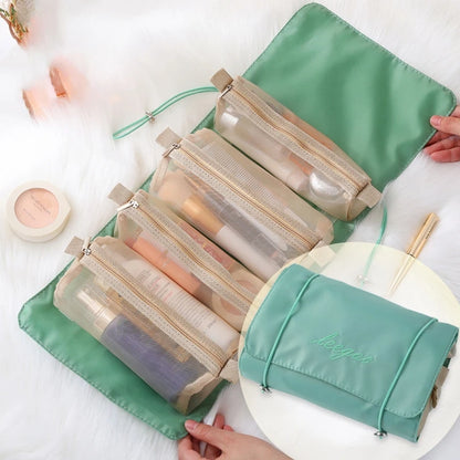 Hanging Roll-Up Makeup Bag 4-in-1 Foldable Toiletry Bags for Travel Removable Storage Bags Cosmetic Organizer for Women Men