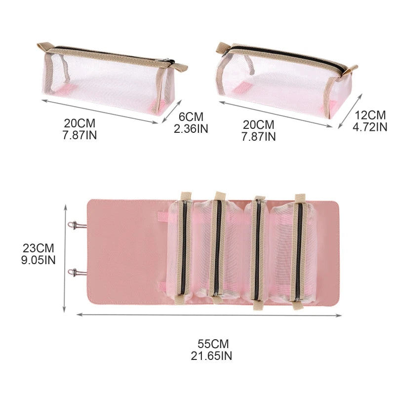 Hanging Roll-Up Makeup Bag 4-in-1 Foldable Toiletry Bags for Travel Removable Storage Bags Cosmetic Organizer for Women Men