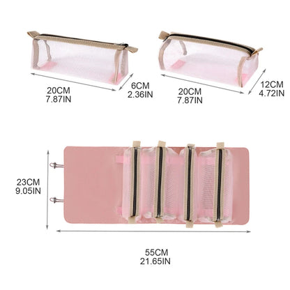 Hanging Roll-Up Makeup Bag 4-in-1 Foldable Toiletry Bags for Travel Removable Storage Bags Cosmetic Organizer for Women Men