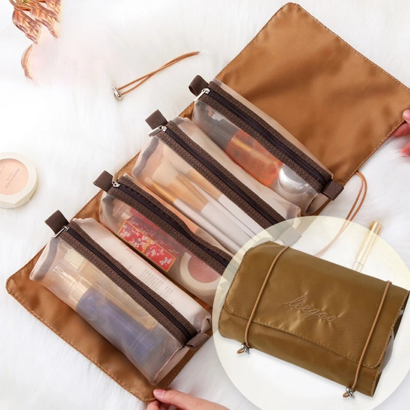 Hanging Roll-Up Makeup Bag 4-in-1 Foldable Toiletry Bags for Travel Removable Storage Bags Cosmetic Organizer for Women Men
