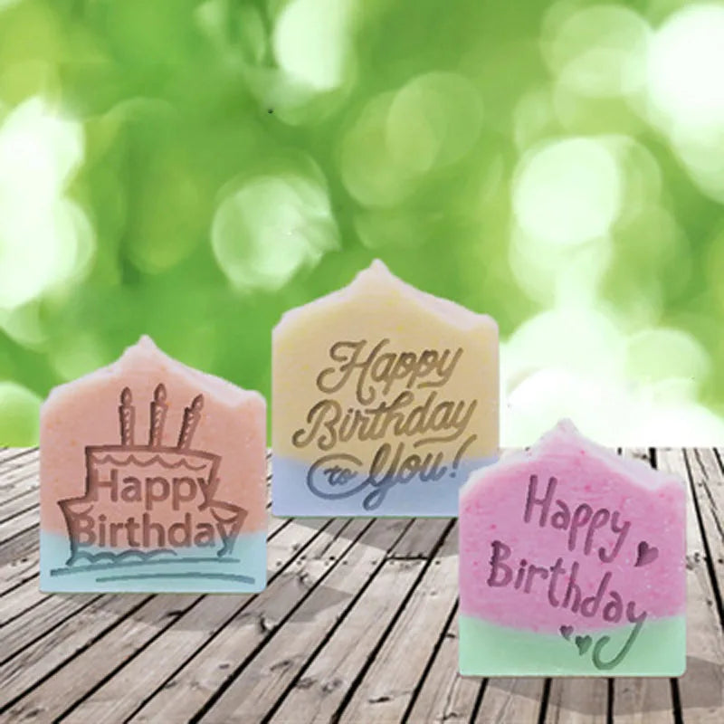 Happy Birthday Cake Pattern Handmade Soap Stamp, Clear DIY, Natural Acrylic, Organic, Decorative Soap Making, Custom Printing,