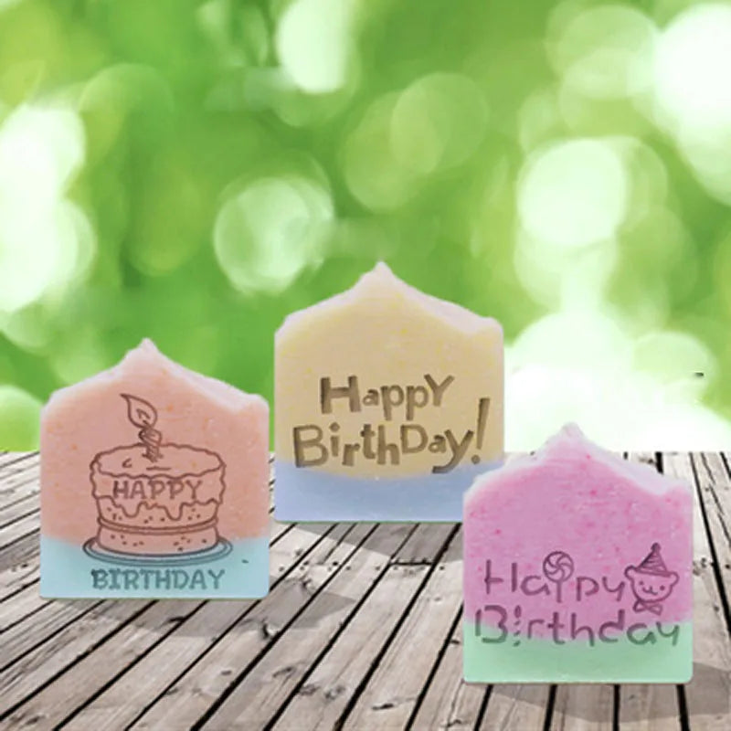 Happy Birthday Cake Pattern Handmade Soap Stamp, Clear DIY, Natural Acrylic, Organic, Decorative Soap Making, Custom Printing,