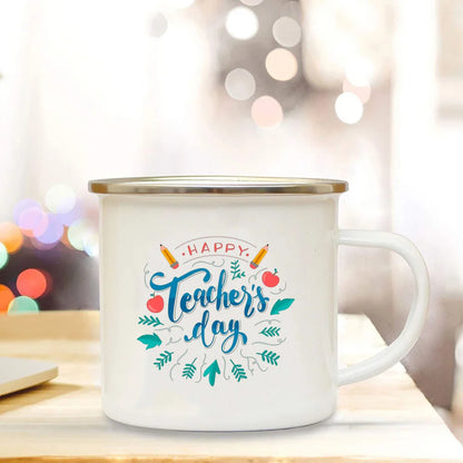 Happy Teacher's Day Enamel Mugs Handle Cups Drink Juice Coffee Dessert Tea Milk Mugs Bonfire Party Best Gifts for Teacher