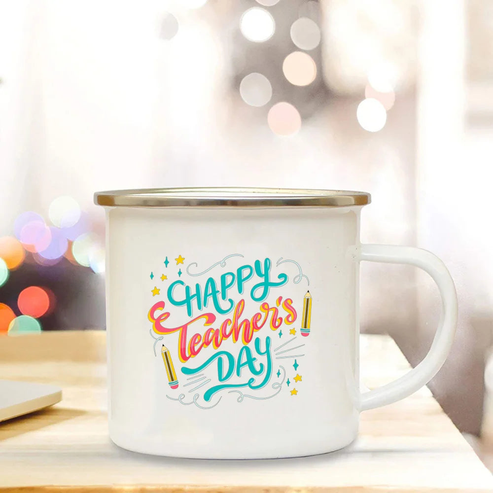 Happy Teacher's Day Enamel Mugs Handle Cups Drink Juice Coffee Dessert Tea Milk Mugs Bonfire Party Best Gifts for Teacher