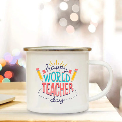 Happy Teacher's Day Enamel Mugs Handle Cups Drink Juice Coffee Dessert Tea Milk Mugs Bonfire Party Best Gifts for Teacher