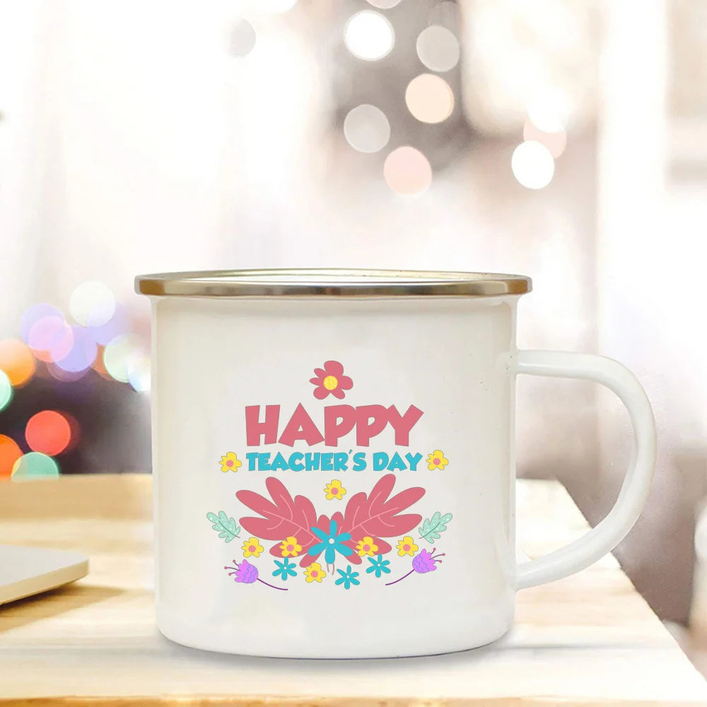 Happy Teacher's Day Enamel Mugs Handle Cups Drink Juice Coffee Dessert Tea Milk Mugs Bonfire Party Best Gifts for Teacher