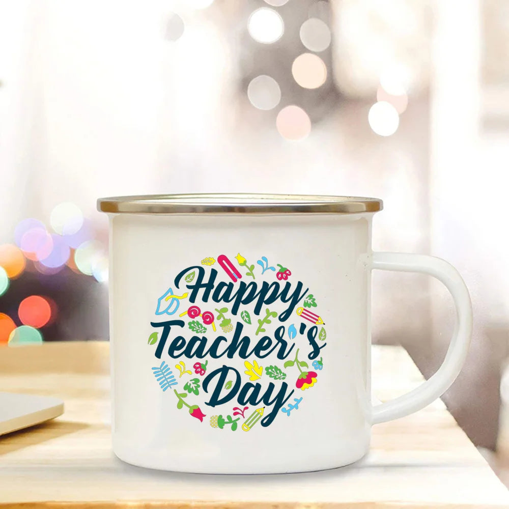Happy Teacher's Day Enamel Mugs Handle Cups Drink Juice Coffee Dessert Tea Milk Mugs Bonfire Party Best Gifts for Teacher