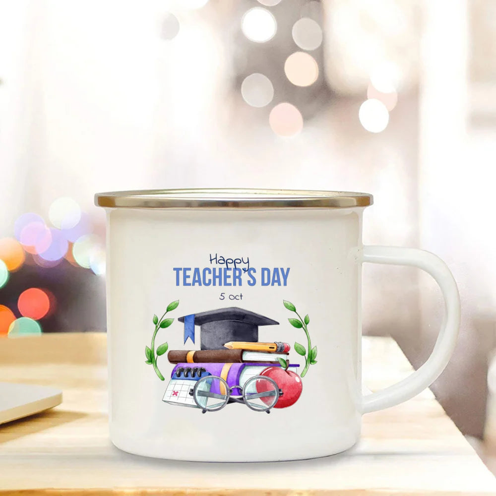 Happy Teacher's Day Enamel Mugs Handle Cups Drink Juice Coffee Dessert Tea Milk Mugs Bonfire Party Best Gifts for Teacher