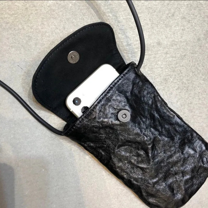 Harajuku Dark Style Washed Ruched Shoulder Crossbody Bag 2024 Autumn New Bags Simple Fashion Kawaii Bolsos Mujer Cellphone Pouch