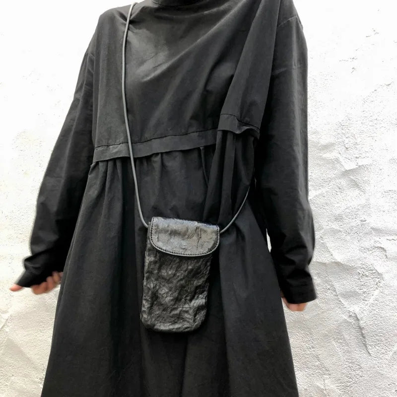 Harajuku Dark Style Washed Ruched Shoulder Crossbody Bag 2024 Autumn New Bags Simple Fashion Kawaii Bolsos Mujer Cellphone Pouch