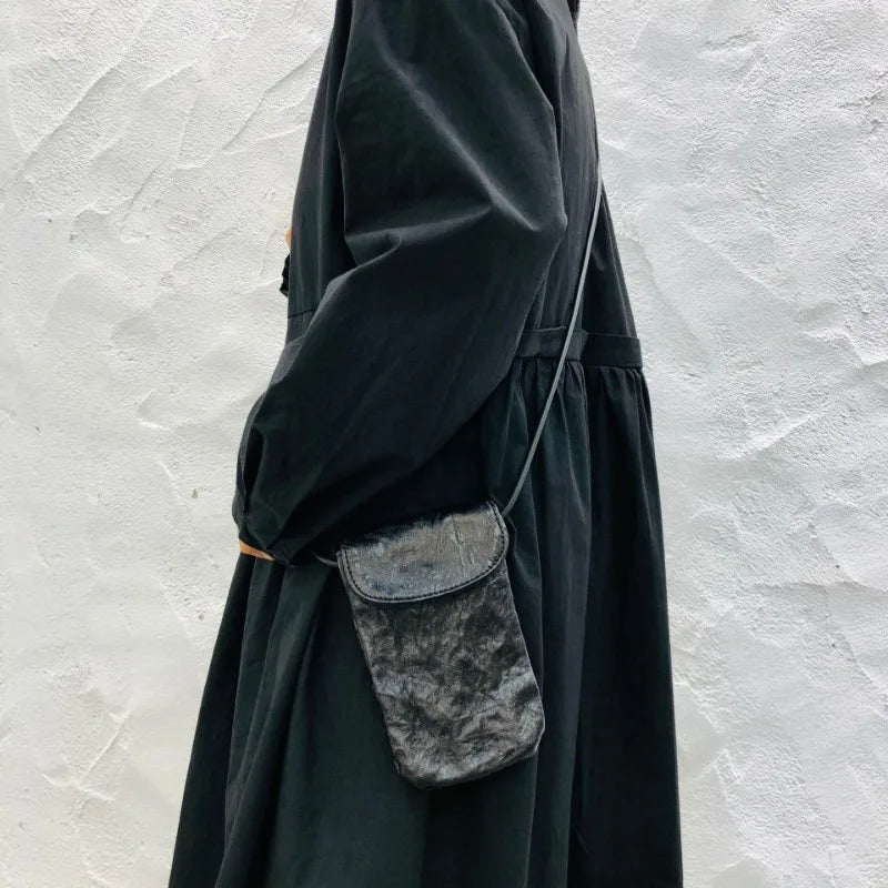 Harajuku Dark Style Washed Ruched Shoulder Crossbody Bag 2024 Autumn New Bags Simple Fashion Kawaii Bolsos Mujer Cellphone Pouch