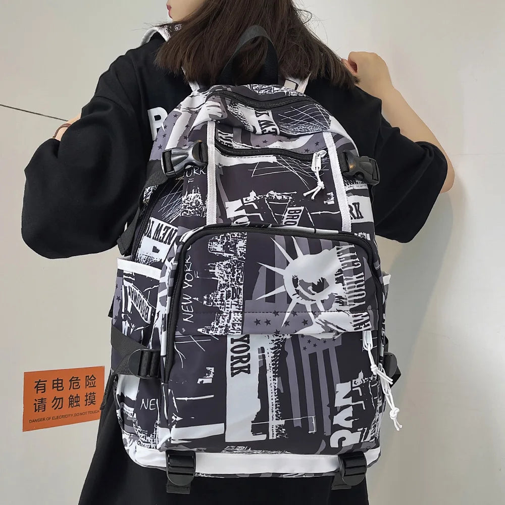 Harajuku Girl Male School Bag Female Graffiti Print Men Backpack Women Book Boy Bag Nylon Ladies Fashion Laptop Backpack Student